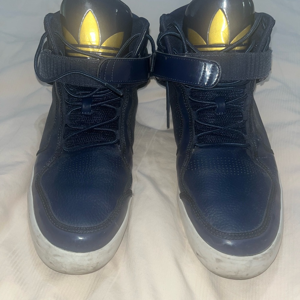 Adidas Dark Blue High-Tops with Gold Accents